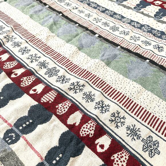 Crown Crafts Cotton USA Snowman Fair Isle Winter Theme Tapestry Blanket Fringe - Picture 8 of 8